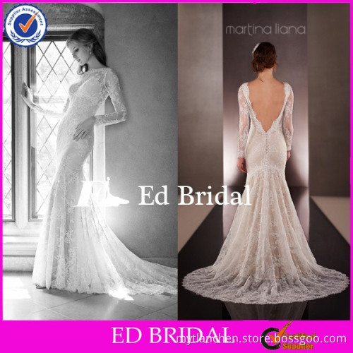 MG76 Beautiful Bateau Neckline Long Sleeve Appliqued Long Sleeve Muslim Wedding Dress